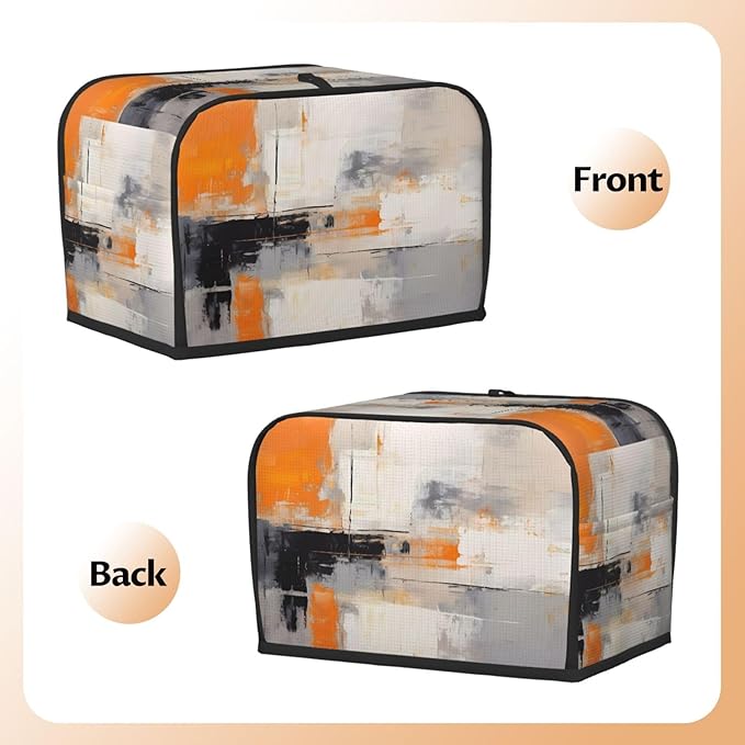 Toaster Cover 2 Slice Orange Gray Art Painting Waterproof Appliance Cover with Hang Loop Bread Baker Toaster Cover for Kitchen