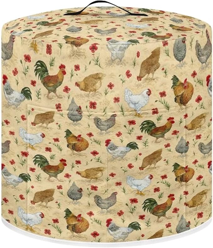 Dust Cover with Pocket for 8 Quart Rice Cooker and Air Fryer, Round Protective Dust-Proof Stain Resistant Electric Appliance Cover Easy to Clean, Chicken