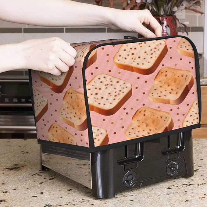 Toaster Cover 2 Slice Bread Pattern Waterproof Appliance Cover with Hang Loop Bread Baker Toaster Cover for Kitchen
