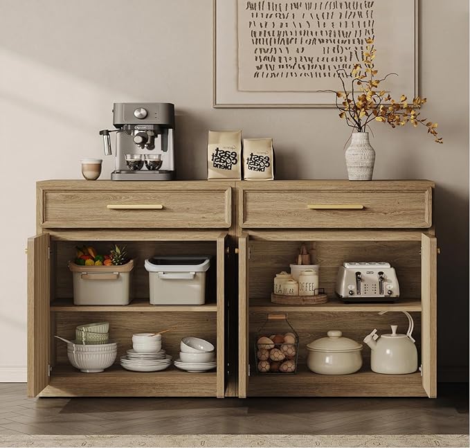 SICOTAS Buffet Cabinet with Storage Large Accent Storage Cabinet with Doors and Shelves 60" Modern Farmhouse Sideboard Credenza Buffet Table Coffee Bar for Living Room Kitchen Dining Room Entryway