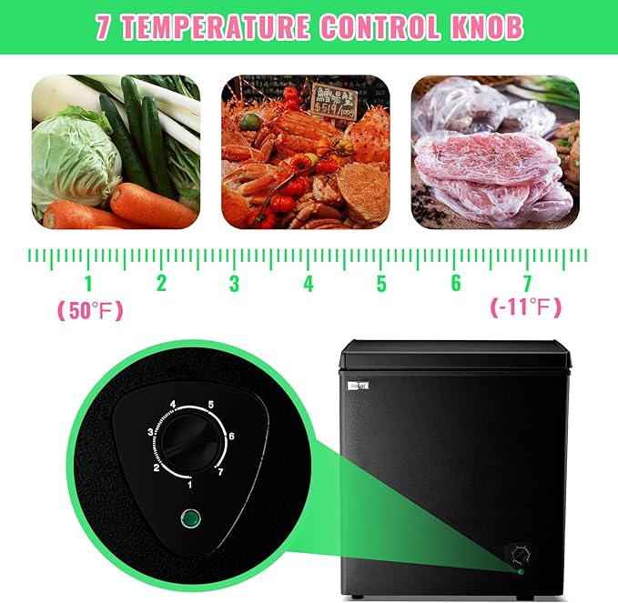 Deep Freezer WANAI 5.0 Cubic Chest Freezer with Top Open Door and Removable Storage Basket, 7 Gears Temperature Control, Energy Saving, Ideal for Office Dorm or Apartment