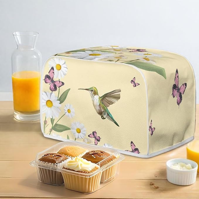 Hummingbird Daisy Butterfly Print 4 Slice Toaster Cover for Kitchen Small Appliance Universal Size Dustproof Fingerprint Protectors