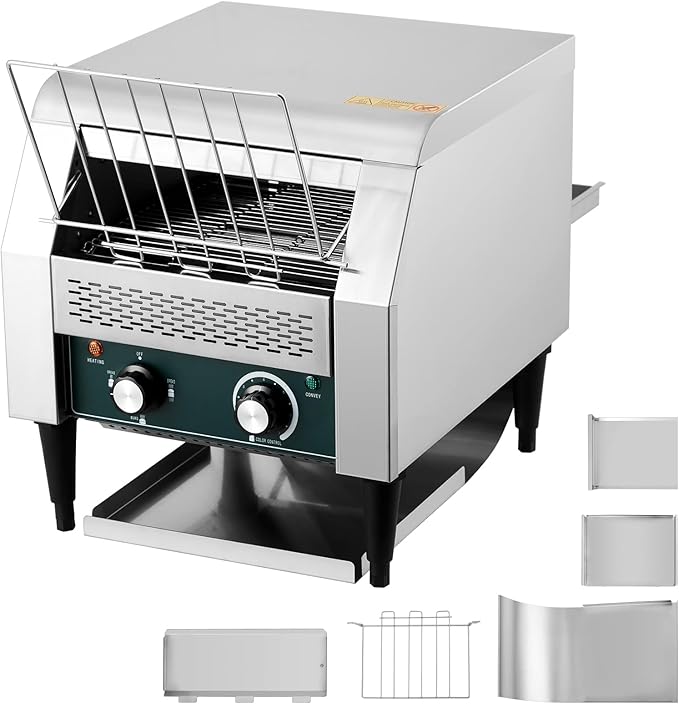 High-Capacity Commercial Conveyor Toaster, 1800w 110v for 450 Slices Per Hour, Stainless Steel Construction with 7 Browning Settings & Timer, Ideal for Restaurant, Bagel Shop, Bakery, Buffet