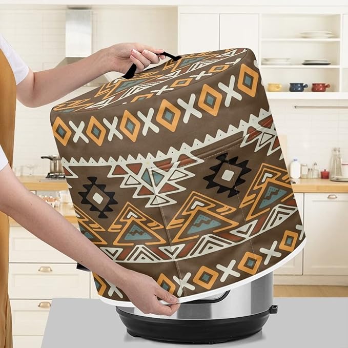 Southwestern Aztec Native American Tribal Geometric Pattern Kitchen Appliance Dust Cover 6 Quart Pressure Cooker Cover with Pockets for Electric Pressure Cooker Air Fryer Rice Cooker