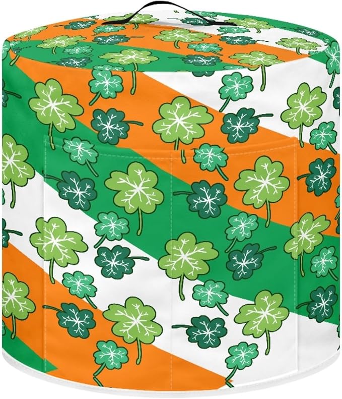 St.Patrick's Day Insulated Pressure Cooker Appliance Cover, Also Fit for Rice Cooker, Air Fryer and Crock Pot, 3 Qt Dust Cover with Pocket for Spoon/Cooking Utensils/Recipes,Green Leaves