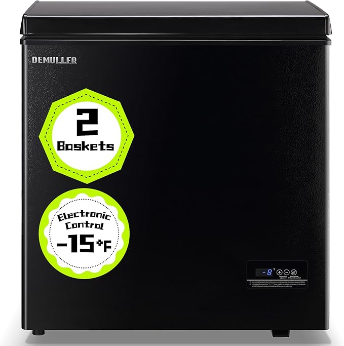 Chest Deep Freezer with 2 Hanging Baskets Electronic Control to 1℉Top Open Door Open Freezer Energy Saving Quiet Operation Perfect for Dorm, Garage and RVS, Black