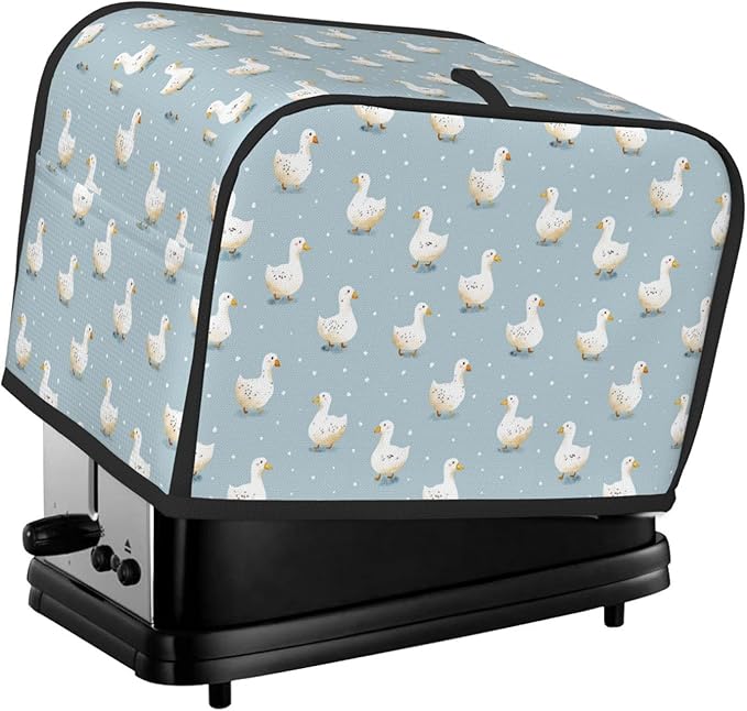 2 Slice Toaster Cover for Kitchen Geese Pattern Pastel Waterproof and Dustproof Toaster Dust Cover with Side Pockets Decorative Universal Cover for Wide Slot Toasters and Small Appliances