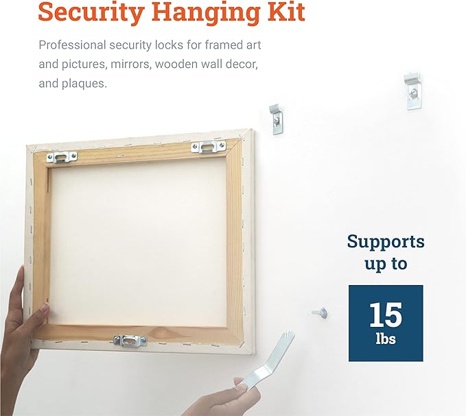 Frame Lock Security Hanging Kits with T-Head Screws - 25 Pack - Anti-Theft Security Lock Hangers for Art in Museums, Art Galleries, Hotels and Restaurant - Supports Up to 15 Pounds