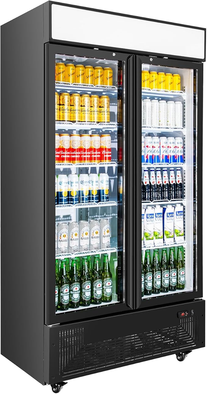 Commercial Merchandiser Display Refrigerator with 2 Glass Doors 30 Cu.ft Beverage Back Bar Cooler Black Drink Fridge for Convenience Stores, Supermarkets, Bars, Offices
