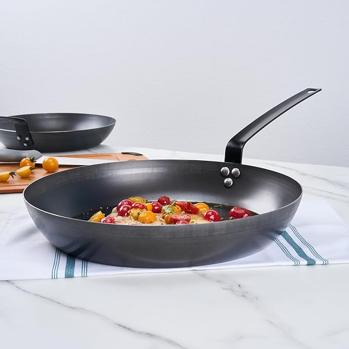 Restaurantware-Met Lux 14 Inch Fry Pans, 6 Lightweight Frying Pans - Induction-Ready, Triple-Riveted, Black Carbon Steel Cooking Skillets, Durable, For Searing, Sauteing, And Browning Food