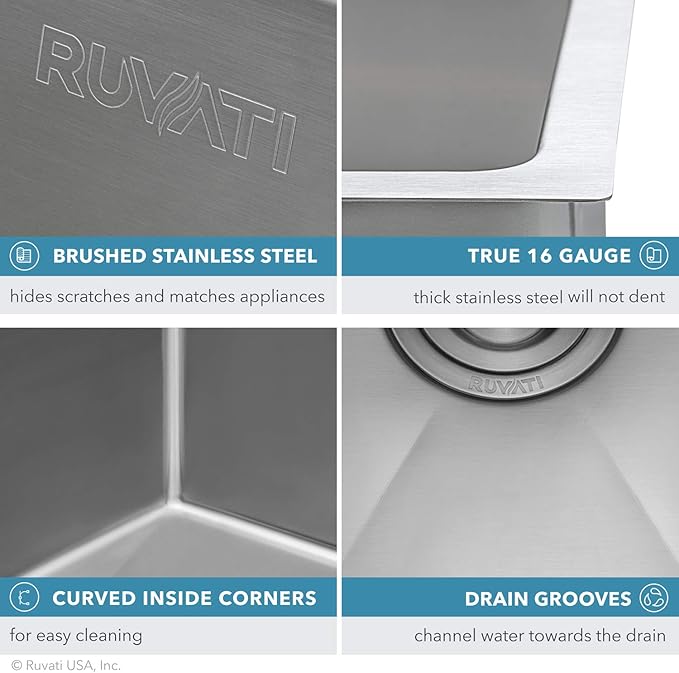 Ruvati 18 inch Undermount Bar Prep 16 Gauge Kitchen Sink Round Corners Stainless Steel Single Bowl - RVH7118