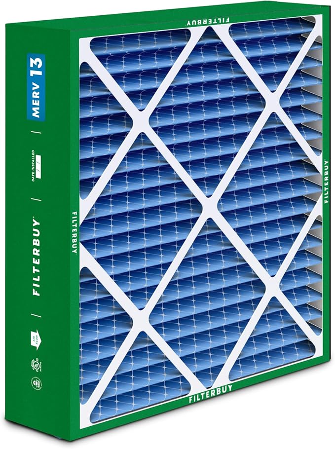 Filterbuy 20x22x5 Air Filter MERV 13 Optimal Smoke & Allergy Defense (2-Pack), Pleated HVAC AC Furnace Filters for Amana, Goodman, Nordyne, and Five Seasons (Actual Size: 19.50 x 21.94 x 5.25)