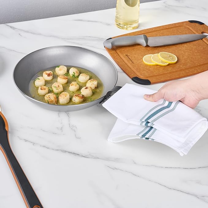 Restaurantware Fry Pan 6 Pack of 11 Inches Carbon Steel Non-Stick Searing Pan With Ergonomic Handle Silver For Sauteing and Omelets