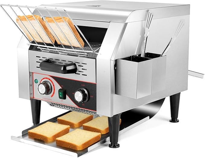 WICHEMI Commercial Toaster 300 Slices/Hour Commercial Conveyor Toaster Electric Stainless Steel Heavy Duty Toasters for Restaurant Bun Bagel Bread, 2200W