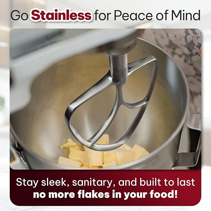 Stainless Steel Flat Beater for KitchenAid 4.5 & 5.0 Qt Tilt-Head Mixer, Paddle Attachment for K45SS, Dishwasher Kitchen Aid Paddle Replacement Attachment