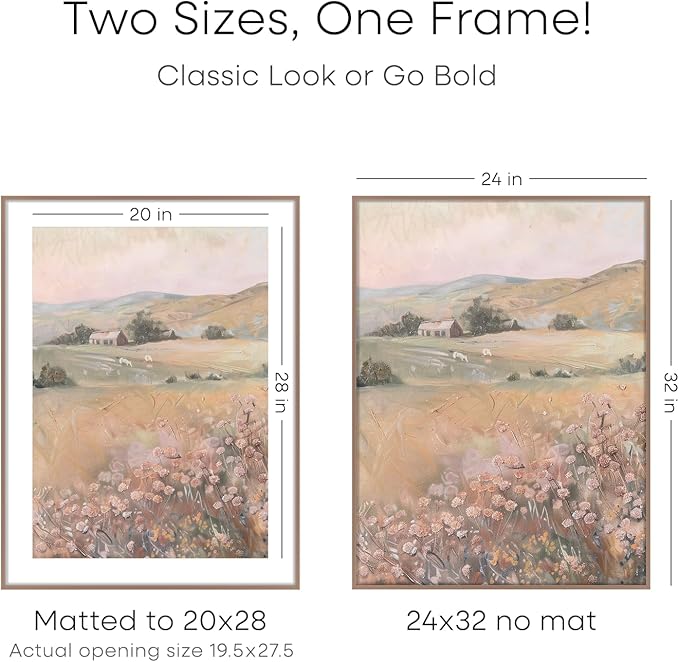 Homeforia 24x32 Poster Frame Mocha, High End Metal 24 x 32 Large Picture Frames with Mat 20 x 28 for Photo, 24x32 Thin Frame Matted to 20x28 inch Print, 32x24 Frame, Tempered Glass, Wall Kit, Set of 1