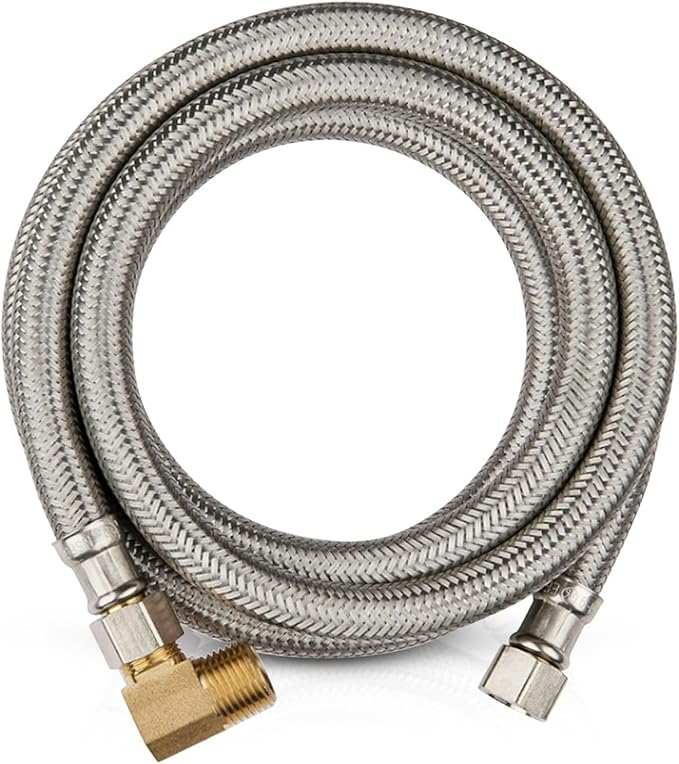 1 Pack Foskan 4FT Stainless Steel Dishwasher Hose With 3/8" Comp x 3/8" MIP 90° Elbow,Flexible Water Line Connector for Standard Dishwashers(HOSE059)