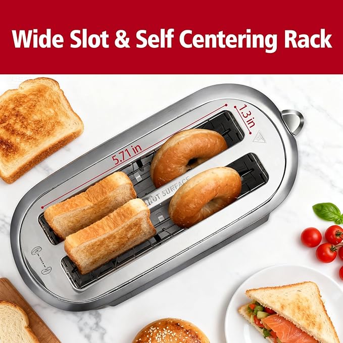 4 Slice Toaster with Touch Screen Control, 1.5" Wide Long Slots, 6 Browning Levels & 6 Bread Types, Digital Timer, Memory, Defrost, Reheat (SILVERY)