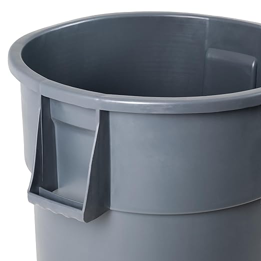 PRO&Family Commercial Round Trash Can, Ingredient Bin, Heavy-Duty Plastic, Anti-Static, Kitchen, Office, Outdoor Use (Gray, 55 Gallon)