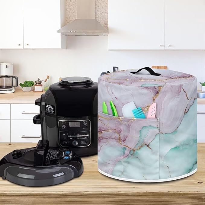 Marble Dust Cover for Kitchen Instant Pot Accessories Appliance Cover Quart Pressure Cooker Air Fryer Rice Cooker Kitchen Appliance Dust Covers with Storage Pockets Size S