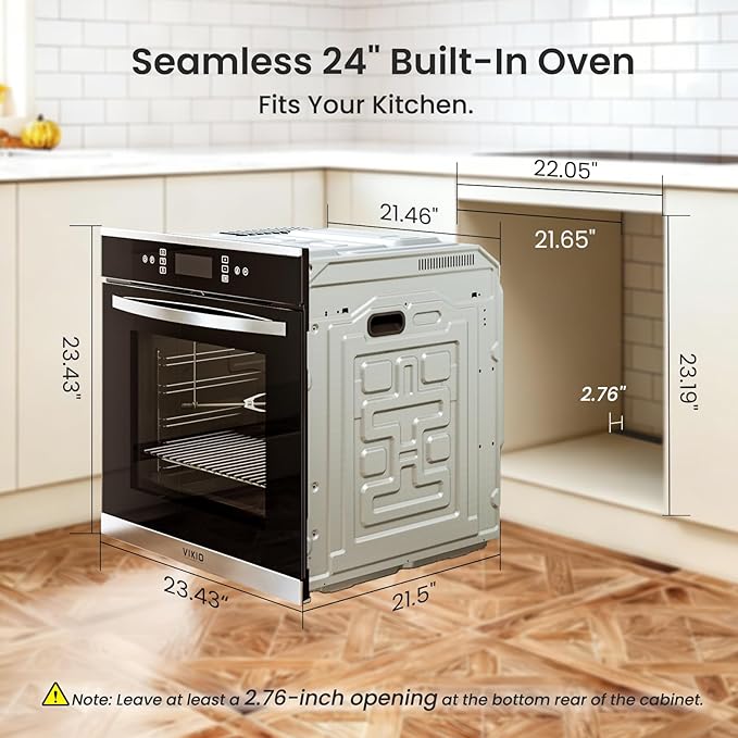 24 inch Electric Single Wall Oven, 2.83 Cu.Ft (80L) Wall Oven, Touch Control Built in Oven, 11 Cooking Functions with Safety Lock, 240V 3220W