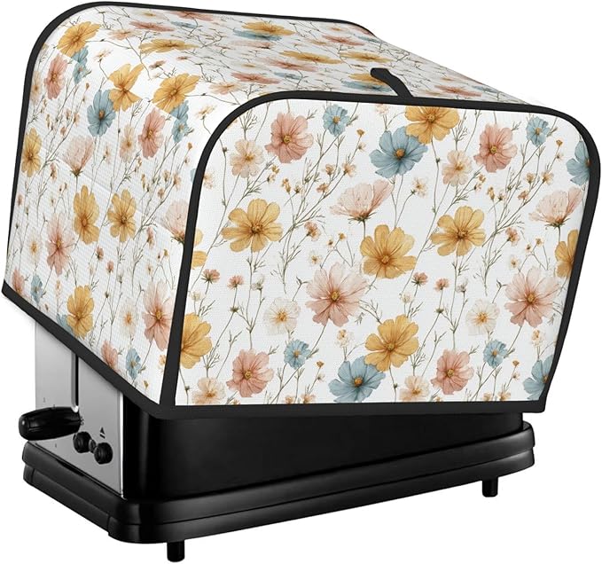 4 Slice Toaster Cover for Kitchen Botanica Flower Vintage Waterproof and Dustproof Toaster Dust Cover with Side Pockets Decorative Universal Cover for Wide Slot Toasters and Small Appliances