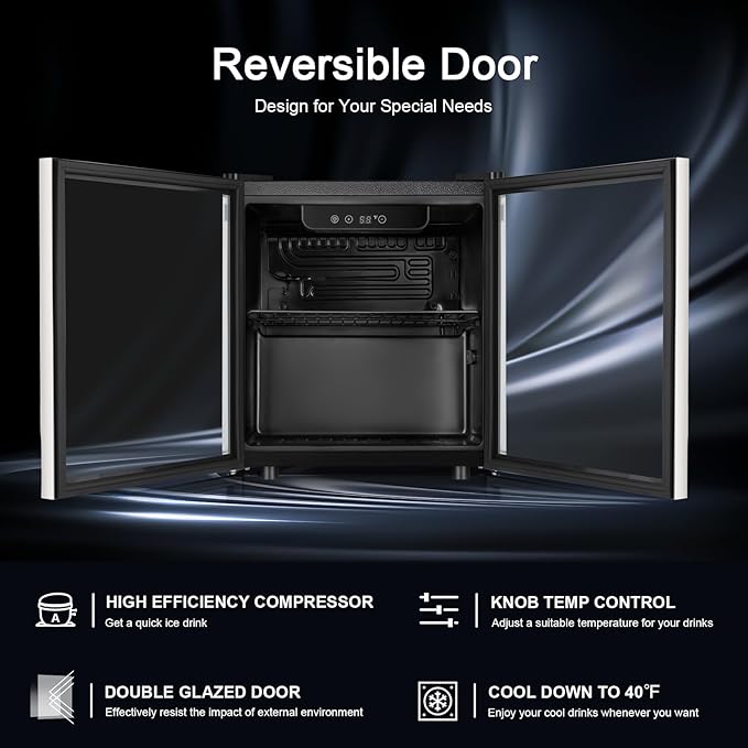 Antarctic Star 48 Can Beverage Refrigerator,12 Bottle Wine Cooler with Stainless Steel Glass Door, Digital Temperature Display,Electronic Temperature Control, Silver