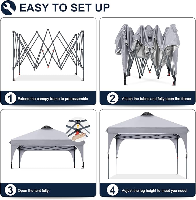 COOSHADE Pop Up Canopy Tent, 8x8 Easy Setup Instant Canopy Sun Shelter Beach Tent, Portable Sports, Grey
