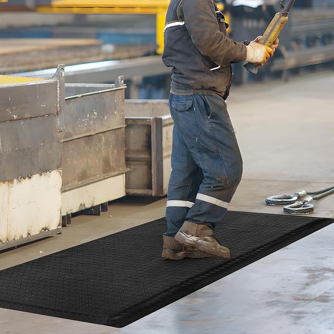 Nisorpa Anti Fatigue Mats Industrial 2' x 6' Ergonomic Standing Mat 15/16" Extra Thick Cushioned Shop Floor Mats Kitchen Mats Heavy Duty Commercial Diamond Plate Support for Leg & Back Pain, Black