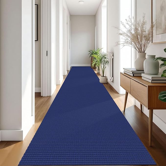 IOHOUZE Washable Exrea Long Hallway Runner Rug 3x18 Non Slip Rubber Backed Kitchen Runner Entryway Runner Indoor, Woven Rugs Floor Carpet for Kitchen Hall Entryway, Royal Blue/Navy
