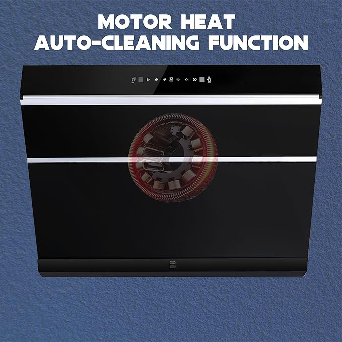 Under Cabinet Range Hood 30 inch,Wall Mount Kitchen Hood 900 CFM with Heating Auto-cleaning Function, Gesture& Touch Control,Tempered Glass Surface Vent Hood 3 Speed Exhaust Fan,Baffle Filters