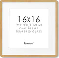 16x16 Picture Frame, Square 16 by 16 Frames for Wall - Solid Oak Wood & Tempered Glass, 16 x 16 Wood Frame Matted to 12 x 12, Square Picture Frame 16"x16" for Home Decor, Natural Oak Color, 1 Pack