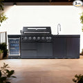 95-Inch Outdoor Kitchen Island Grill - 43” 6-Burner 85000 BTU Propane Gas Grill w/Wine Cooler/Refrigerator, Rotisserie Kit, Granite Countertops, Stainless Steel Sink, 304 Marine Grade SS, Black