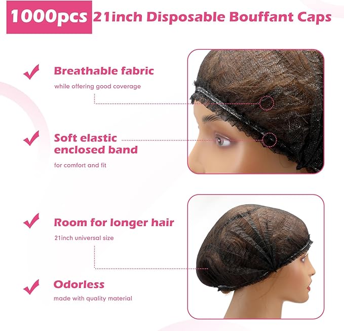 Yahenda 1000 Pcs Disposable Bouffant Caps Bulk Hair Nets 21" Non Woven Hairnet for Food Service Restaurant Lab Kitchen