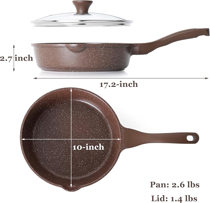 SENSARTE Nonstick Deep Frying Pan Skillet, 10-inch Saute Pan with Lid, Stay-Cool Handle, Cooking Pan, Healthy Stone Cookware Induction Compatible