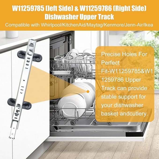 W11259786 W11259785 Dishwasher Dishrack Slide Track (Left & Right) - Compatible With Whirlpool KitchenAid Maytag Jenn-Air Dishwasher - Replaces PS12584377 PS12584377 AP6783993 AP6783993 KDTE204EPA2