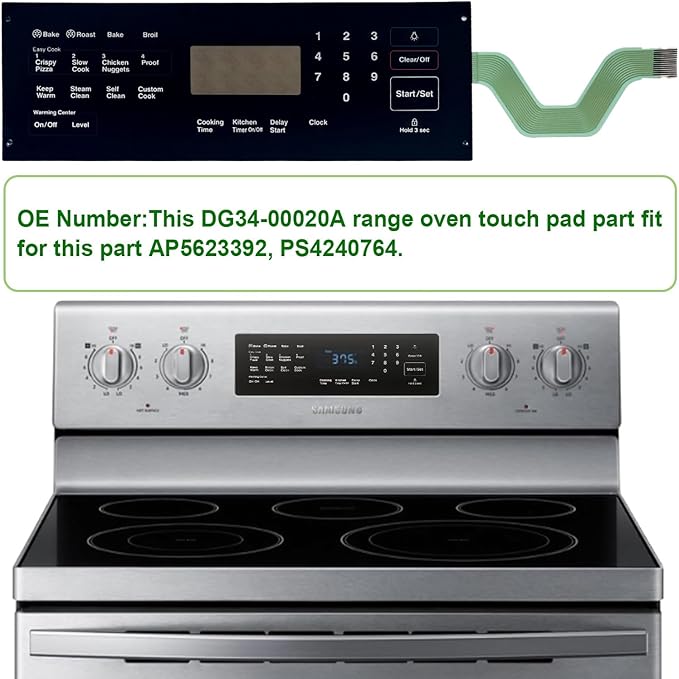 DG34-00020A Range Membrane Switch Touchpad Overlay-Compatible with Samsung Stove/Oven,Replaces AP5623392,PS4240764,NE594R0ABSR,NE59J3420SS,NE59J3420SB, NE59J3421SS,NE595R0ABSR-Touch Panel