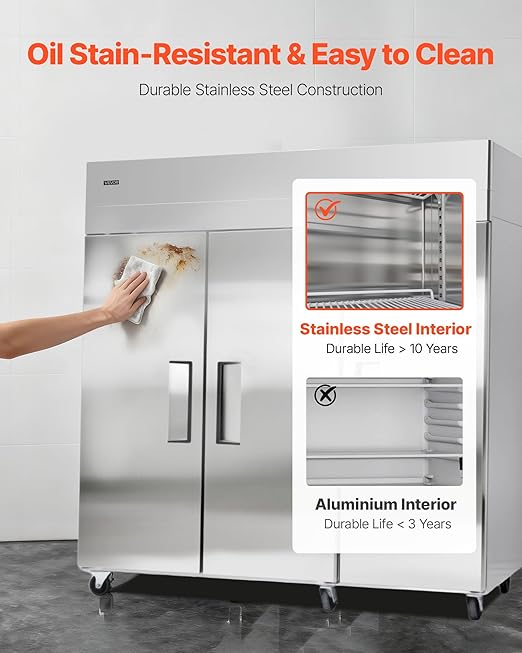 VEVOR Commercial Reach-In Freezer 72" W, 52 Cu.Ft Stainless Steel Upright Freezer with Three Doors, Auto-Defrost, 12 Adjustable Shelves, -11 to 14℉ Temp Control, UL Certified