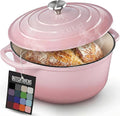 Zulay Kitchen 7.7 Quart Enameled Cast Iron Dutch Oven Pot with Lid – Premium Durability & Oven Safe up to 500°F – Heavy Duty Cookware Perfect for Bread Baking, Stews, Braising & Roasting – Pink