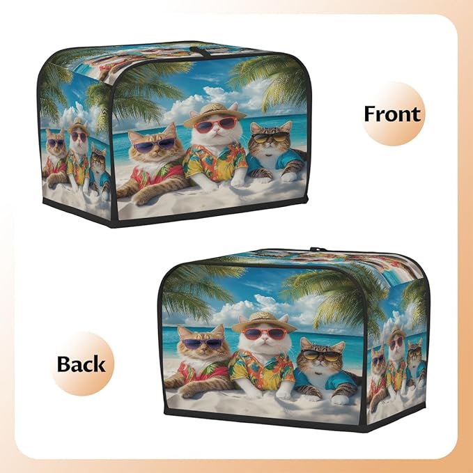 Toaster Cover 4 Slice, Beach Cat Anti Dust Protector for Bread Maker, Waterproof Kitchen Appliances Accessories