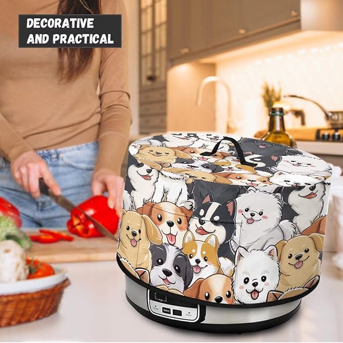 Cartoon Dogs Print Slow Cooker Cover with Storage Pocket Portable Stain Resistant Slow Cooker Cover for Kitchen Extra Accessories Fit 6/7/8 Quart Electric Oval Crock Pot