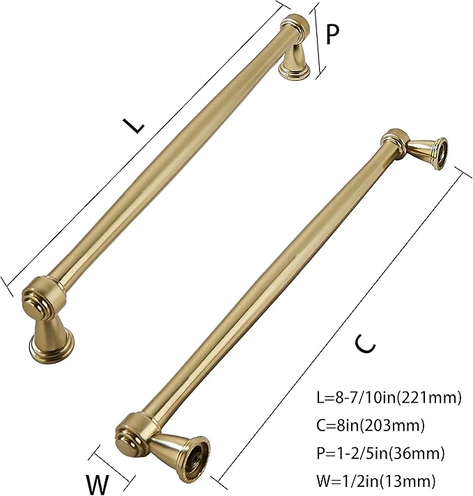 khtumeware 2 Pack 8 Inch(203mm) Champagne Bronze Cabinet Pulls Gold Kitchen Cabinet Hardware