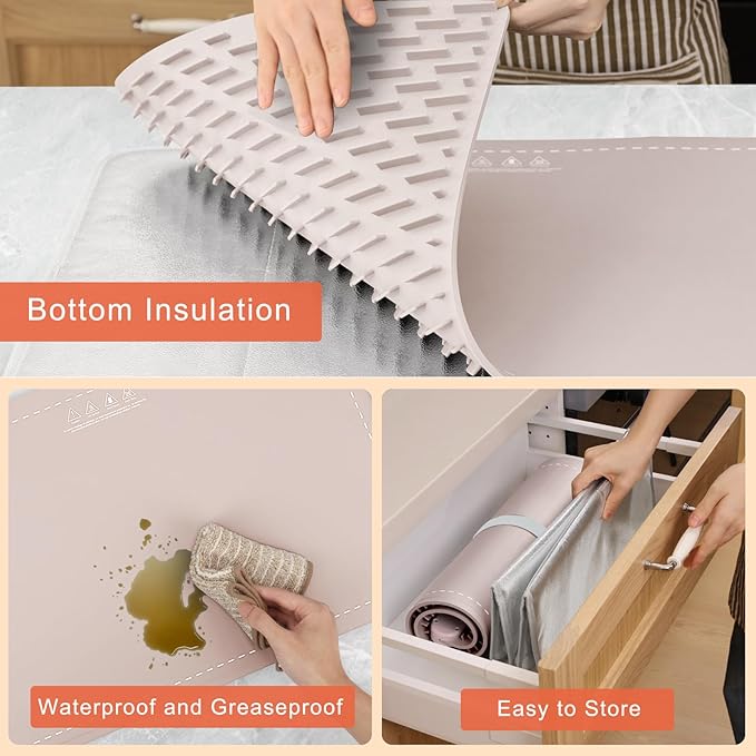 FYY Extra Large Warming Mat for Food with Heat Resistant Pad, Prevent Countertop Cracks, Keep Meal Warm, Rapid and Full Surface Heating, 6 Temp Settings, 6H Timer, Rollable Portable Food Warmer, Pink