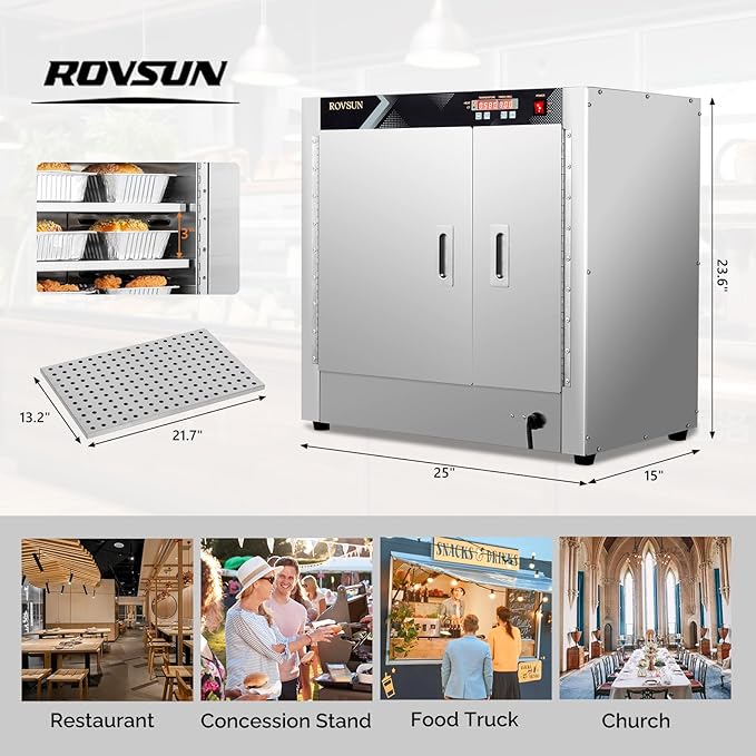 ROVSUN Hot Box Food Warmer Pizza Warmer w/Removable Shelves Water Tray, 4-Tier Commercial Food Warmer Hot Holding Cabinet Pretzel Warmer Electric Countertop for Catering Buffet Restaurant
