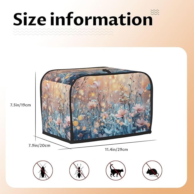 2 Slice Toaster Cover for Kitchen Flower Field Landscape Waterproof and Dustproof Toaster Dust Cover with Side Pockets Decorative Universal Cover for Wide Slot Toasters and Small Appliances