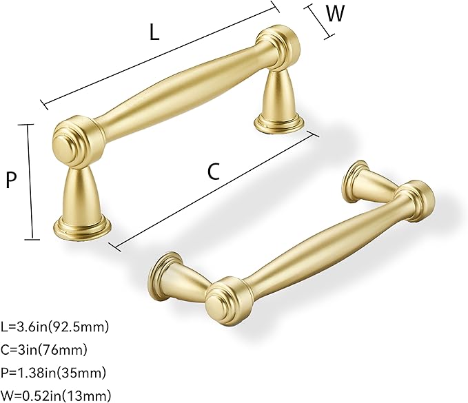 khtumeware 10 Pack 3 Inch(76mm) Brushed Gold Cabinet Pulls Matte Gold Kitchen Cabinet Handles Kitchen Cabinet Hardware for Cupboard Drawer Handles Dresser Pulls