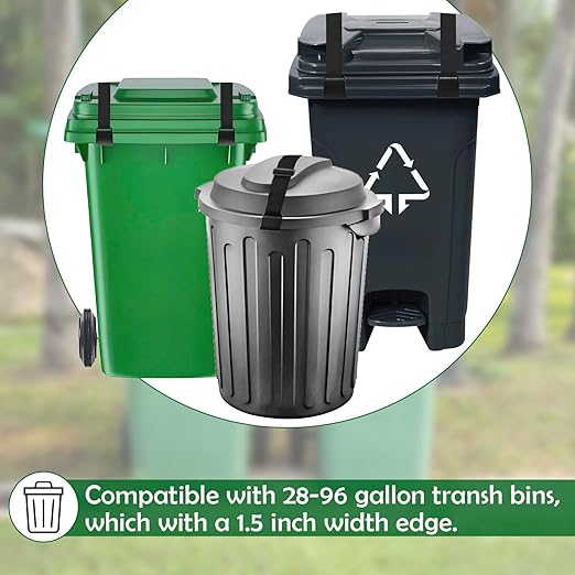 2PCS Trash Can Locks for Animals-Proof with Double Metal Hook, Adjustable Strap for 28-96 Gallon Garbage Bin Locks Against Raccoons, Squirrels, Outdoor Trash Can Lid Protection with Secure Buckle
