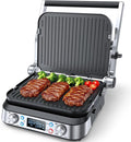 6-in-1 Griddle and Indoor Grill, 14’’ Electric Grill, For Steak, Burger, Eggs, Smokeless Pancake Griddle, Nonstick Removable 450°F Dual Adjustable Grill Plates, 90-Minute Timer, Dishwasher Safe