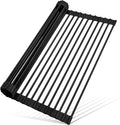 MERRYBOX Roll Up Dish Drying Rack, Silicone Wrapped Over The Sink Dish Rack Foldable Dish Drainer Anti-Slip Dish Racks for Kitchen Counter, Multipurpose Kitchen Sink Drying Rack, 18" x 13", Black