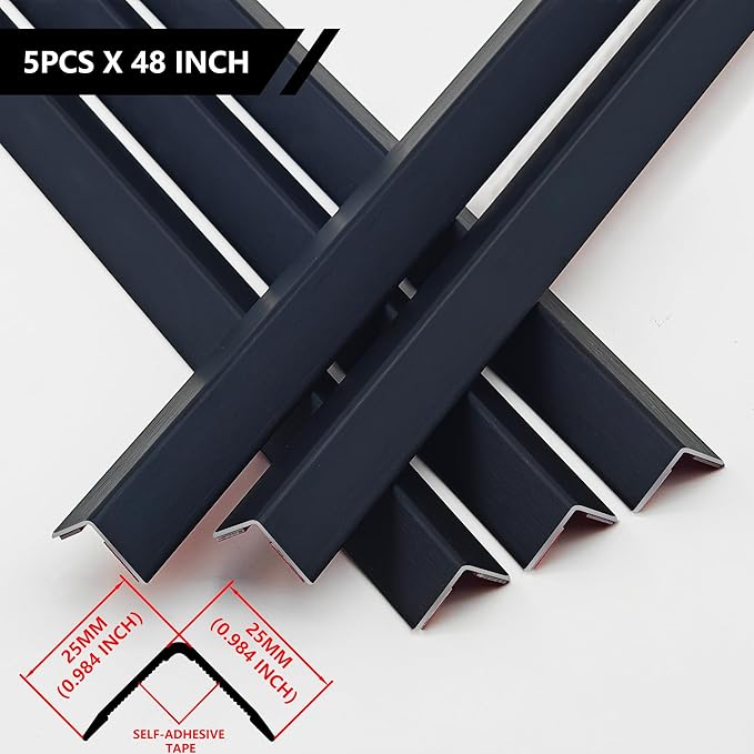 5pcs 48" L*0.98" W Aluminum Self-Adhesive Wall Corner Protectors, Wall Furniture Bumper, Safety Baby Proofing Corner Cushion Table Edge, Wide Coverage and Easy to Install - Black